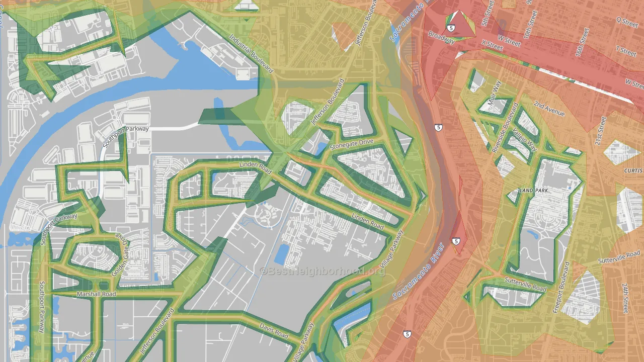 Northeast Village, West Sacramento, CA Map of Noise Levels in Northeast Village