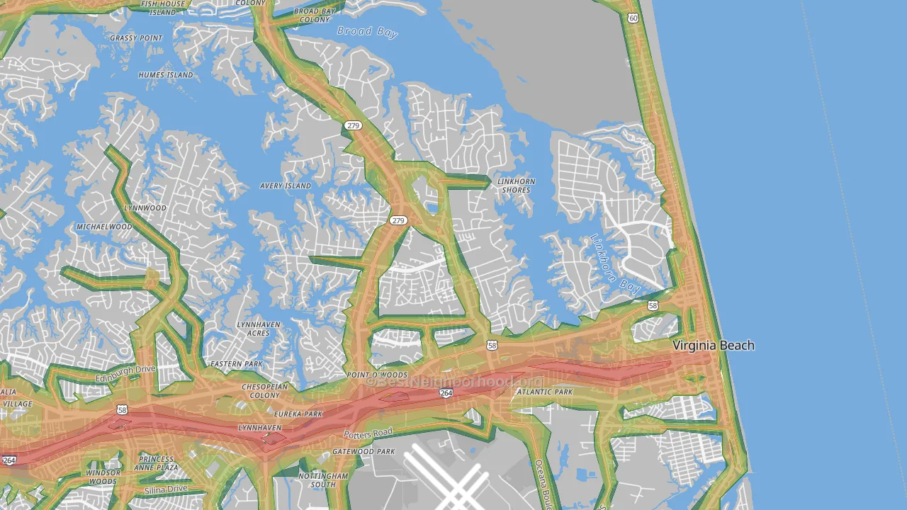 Northeast, Virginia Beach, VA Map of Noise Levels in Northeast