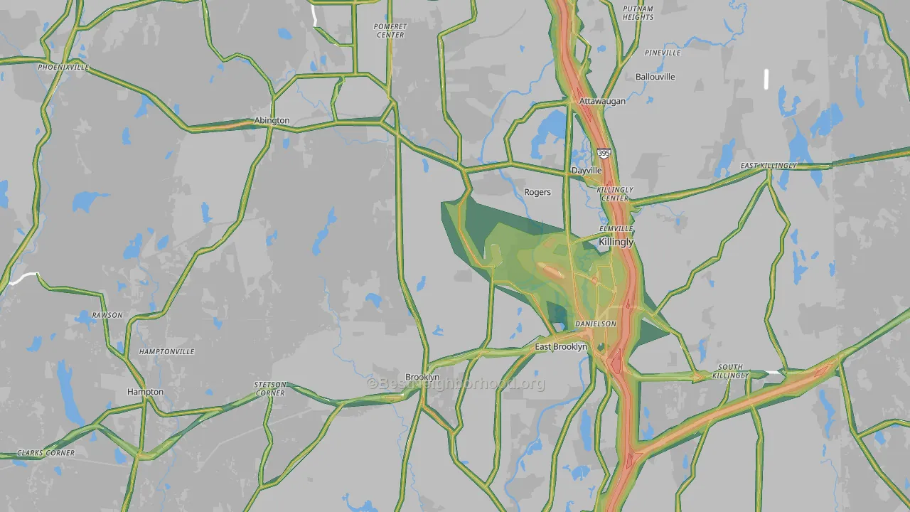 Northeastern Connecticut Planning Region, CT Map of Noise Levels in Northeastern Connecticut Planning Region
