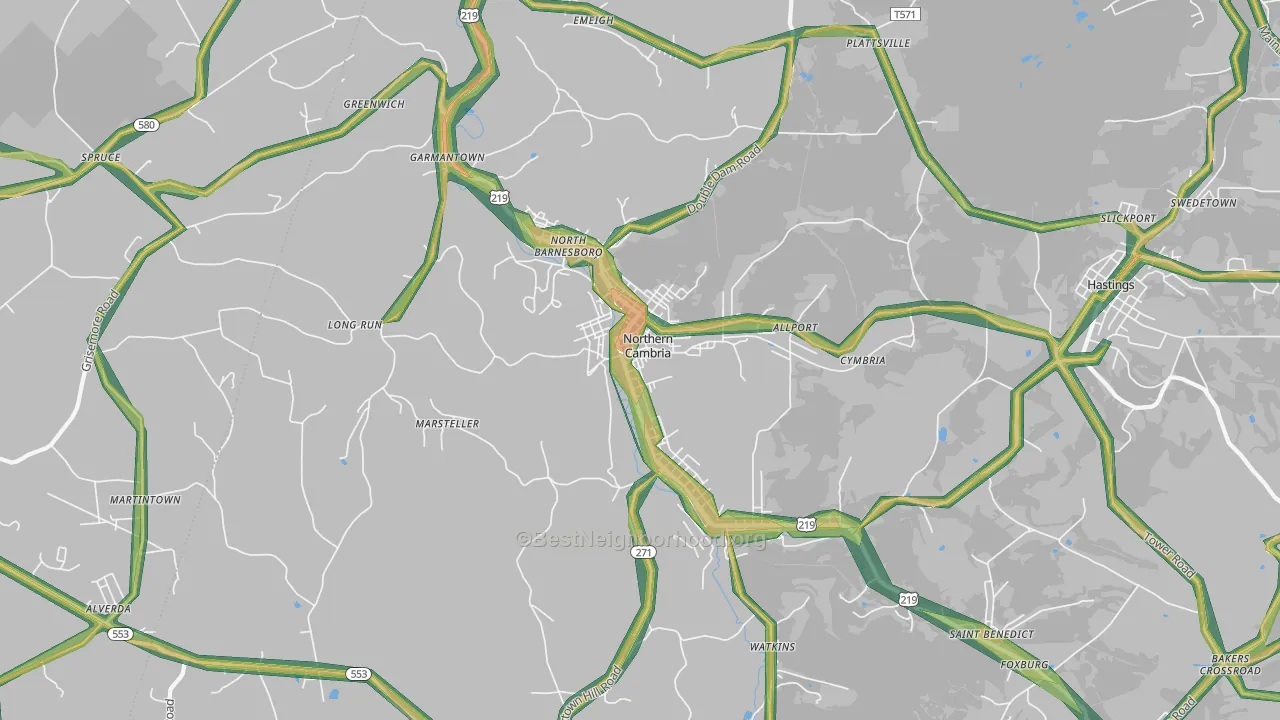 Northern Cambria, PA Map of Noise Levels in Northern Cambria