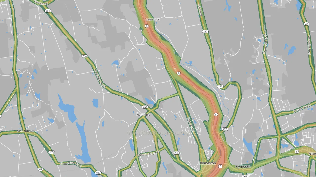 Northfield, CT Map of Noise Levels in Northfield