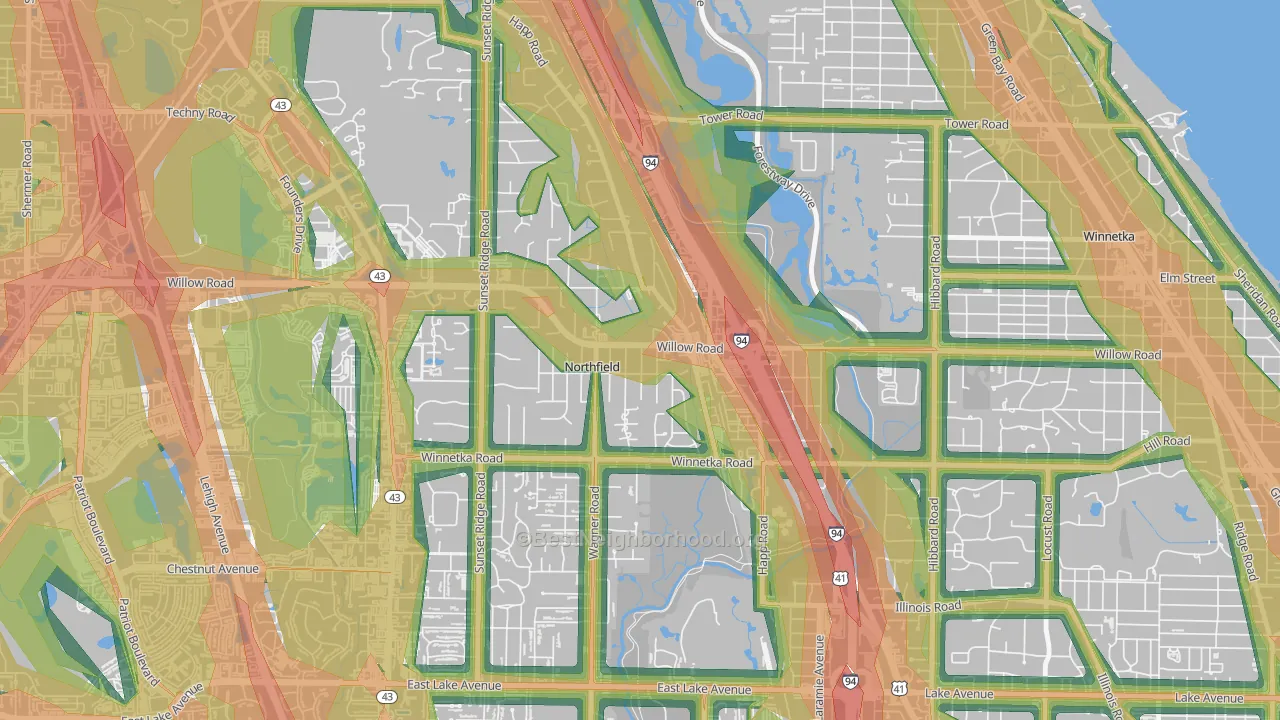 Northfield, IL Map of Noise Levels in Northfield