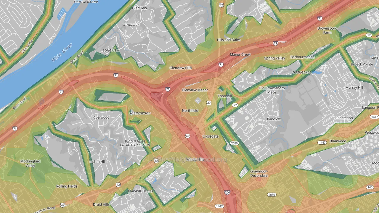 Northfield, KY Map of Noise Levels in Northfield