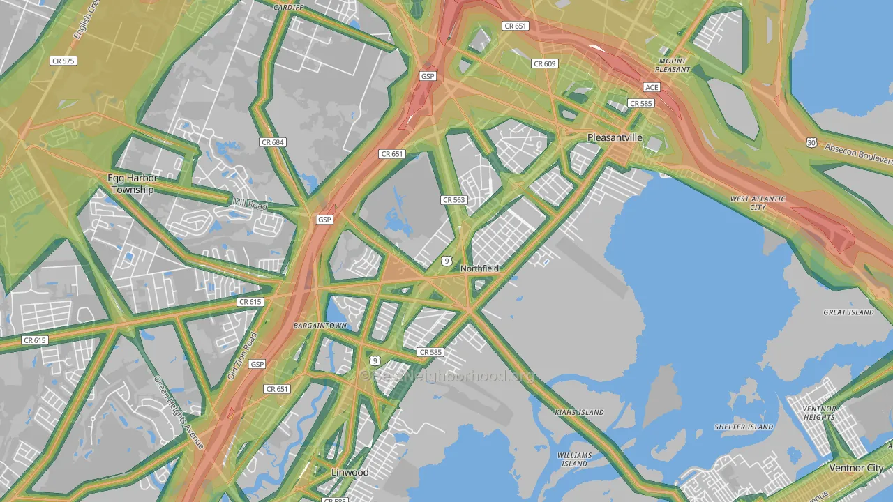 Northfield, NJ Map of Noise Levels in Northfield