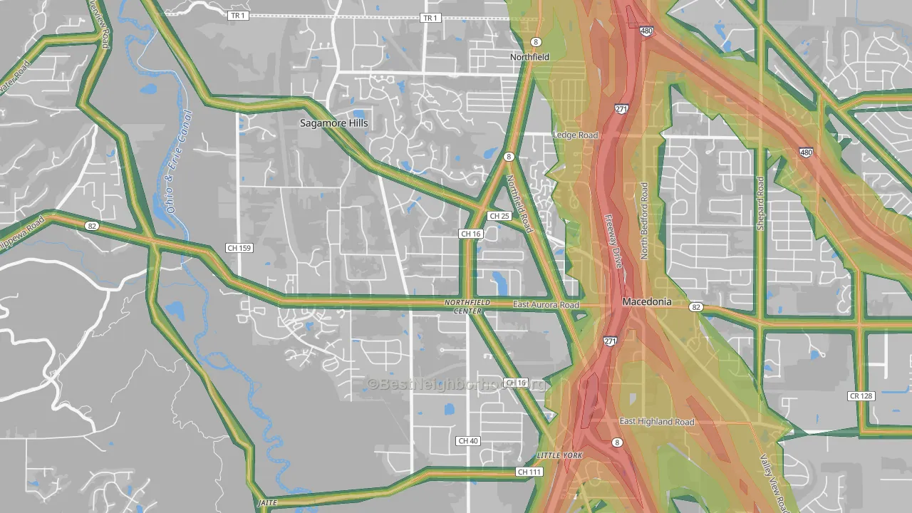 Northfield, OH Map of Noise Levels in Northfield
