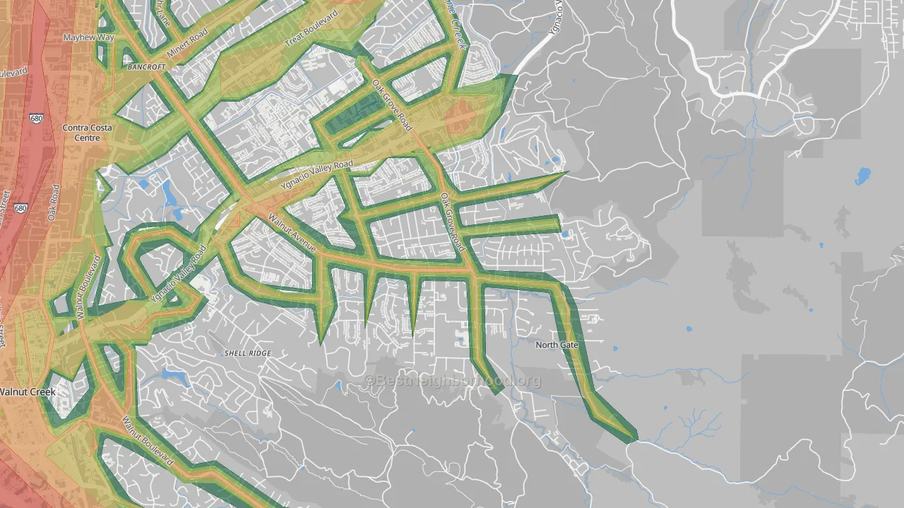 Northgate Area, Walnut Creek, CA Map of Noise Levels in Northgate Area