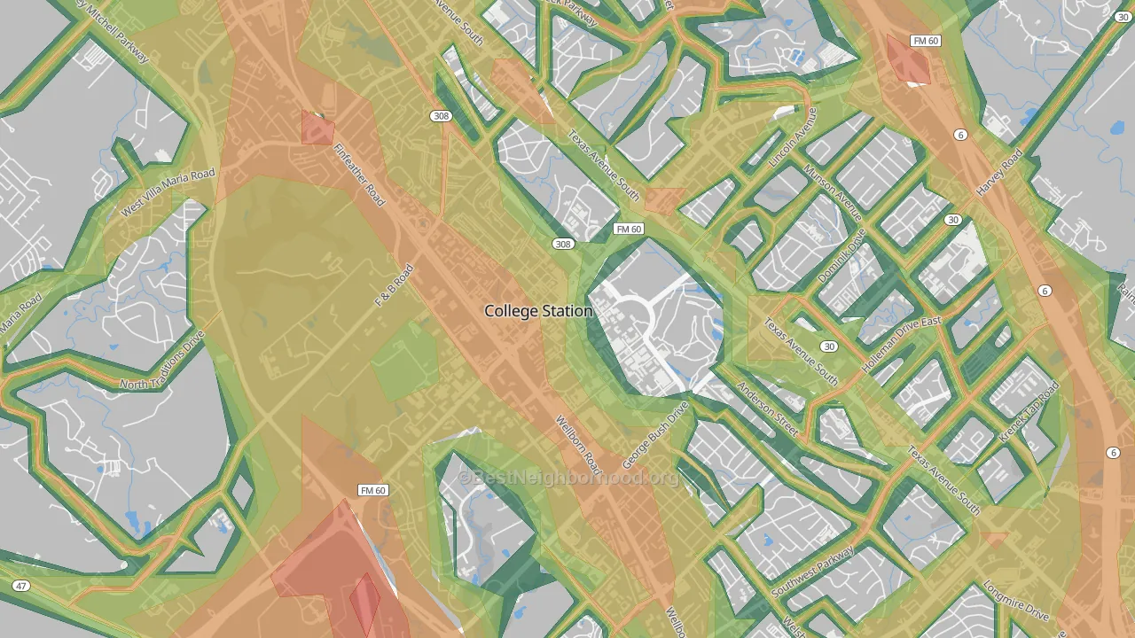 Northgate, College Station, TX Map of Noise Levels in Northgate