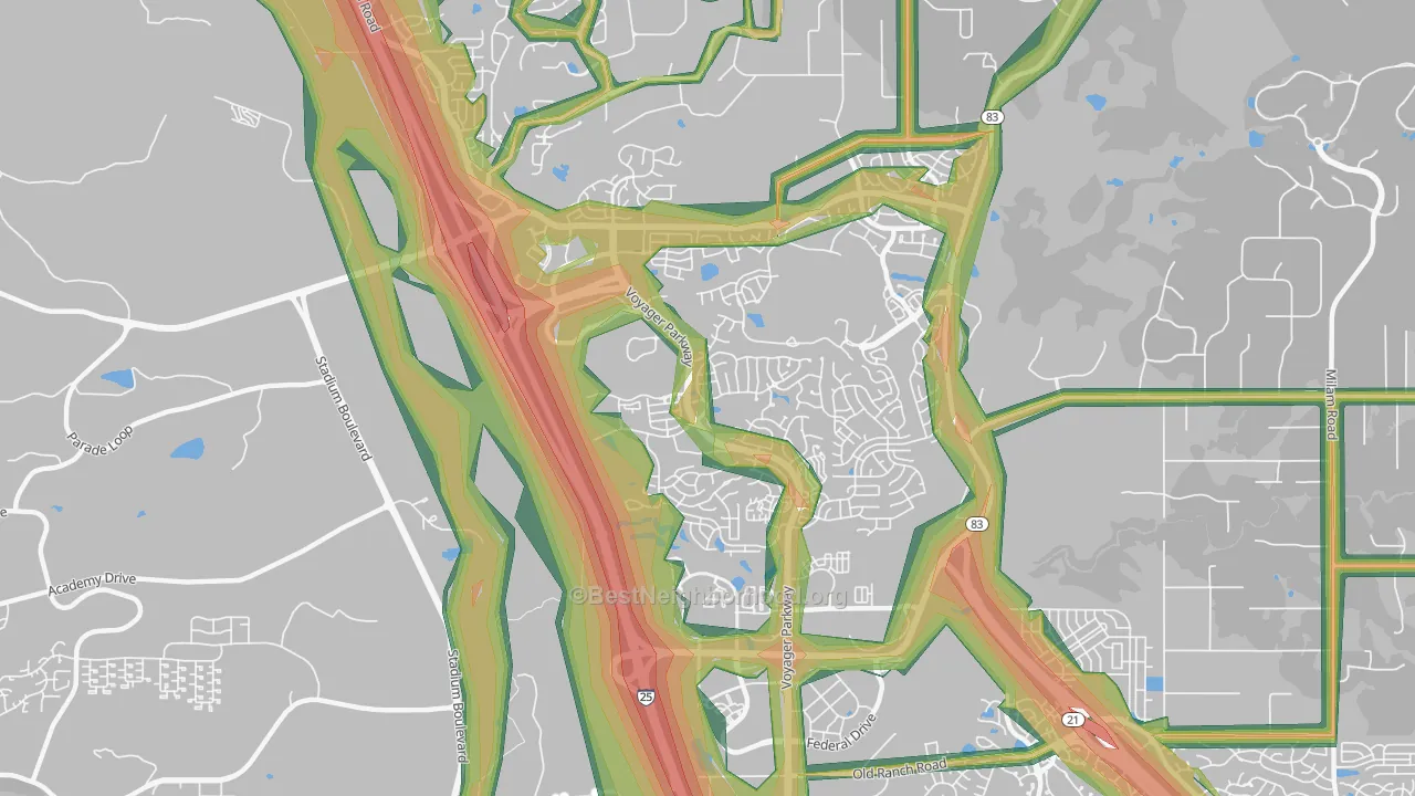 Northgate, Colorado Springs, CO Map of Noise Levels in Northgate