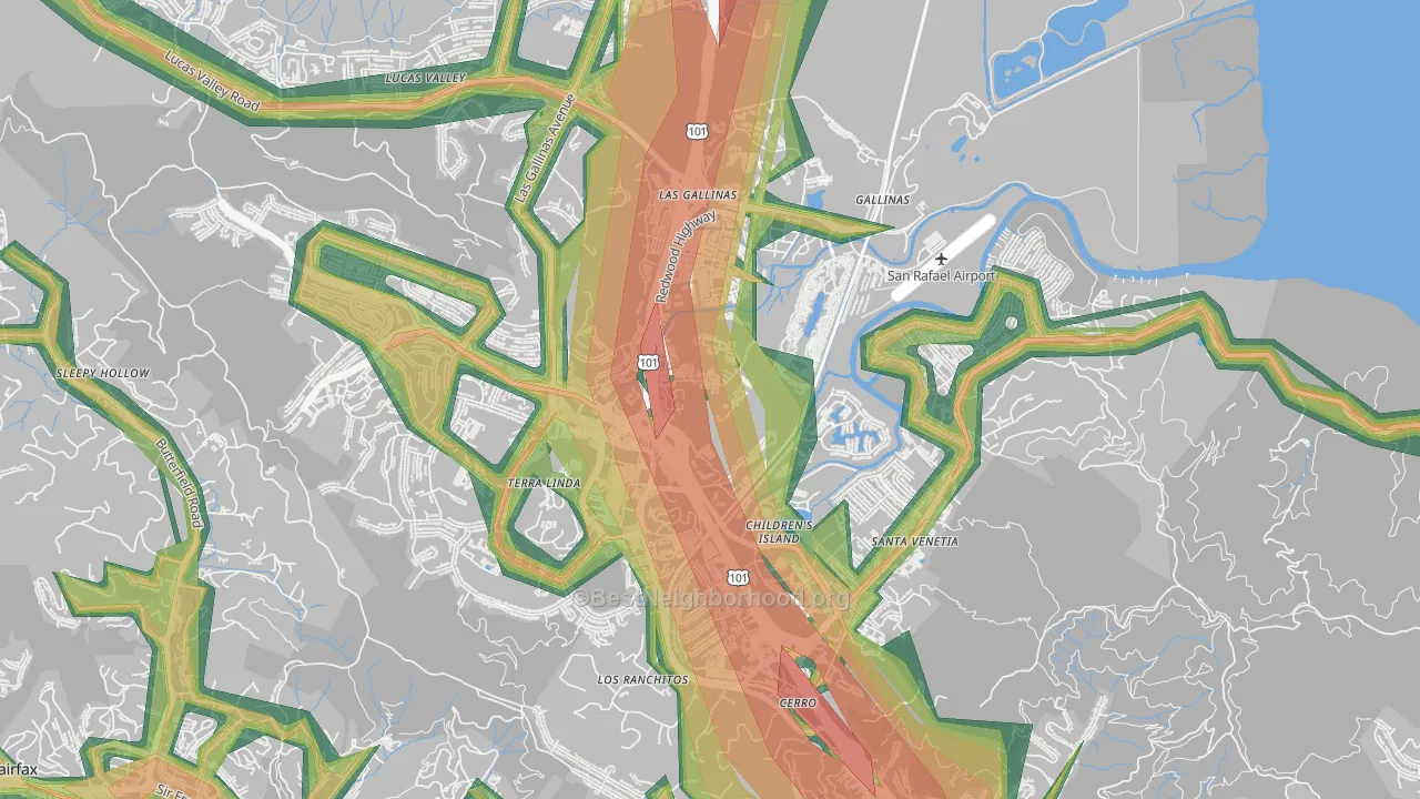 Northgate, San Rafael, CA Map of Noise Levels in Northgate