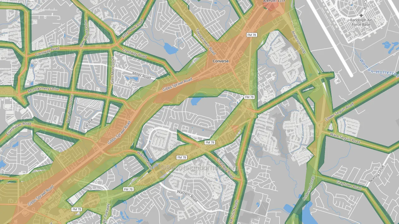 Northhampton, Converse, TX Map of Noise Levels in Northhampton