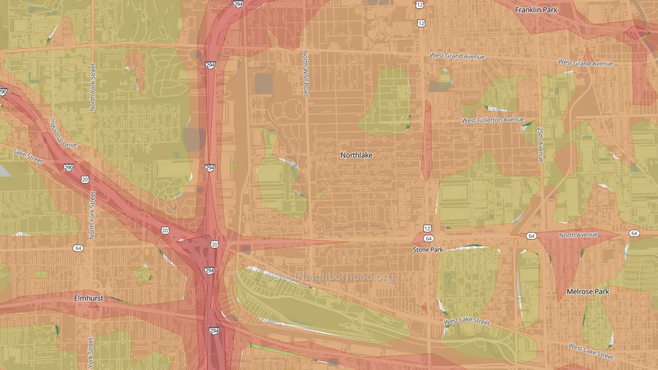 Northlake, IL Map of Noise Levels in Northlake