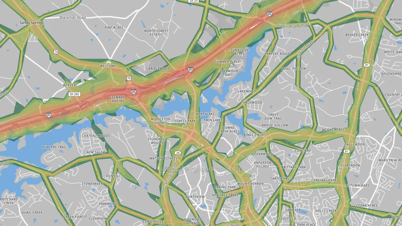 Northlake, SC Map of Noise Levels in Northlake