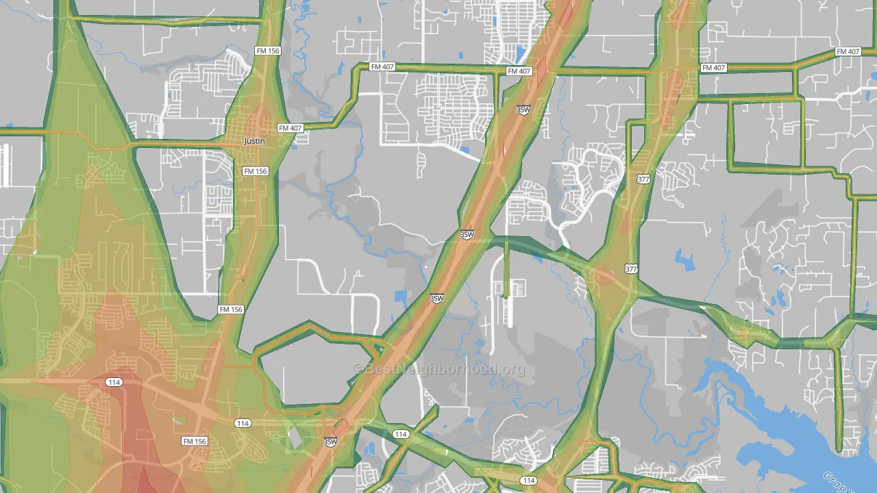 Northlake, TX Map of Noise Levels in Northlake