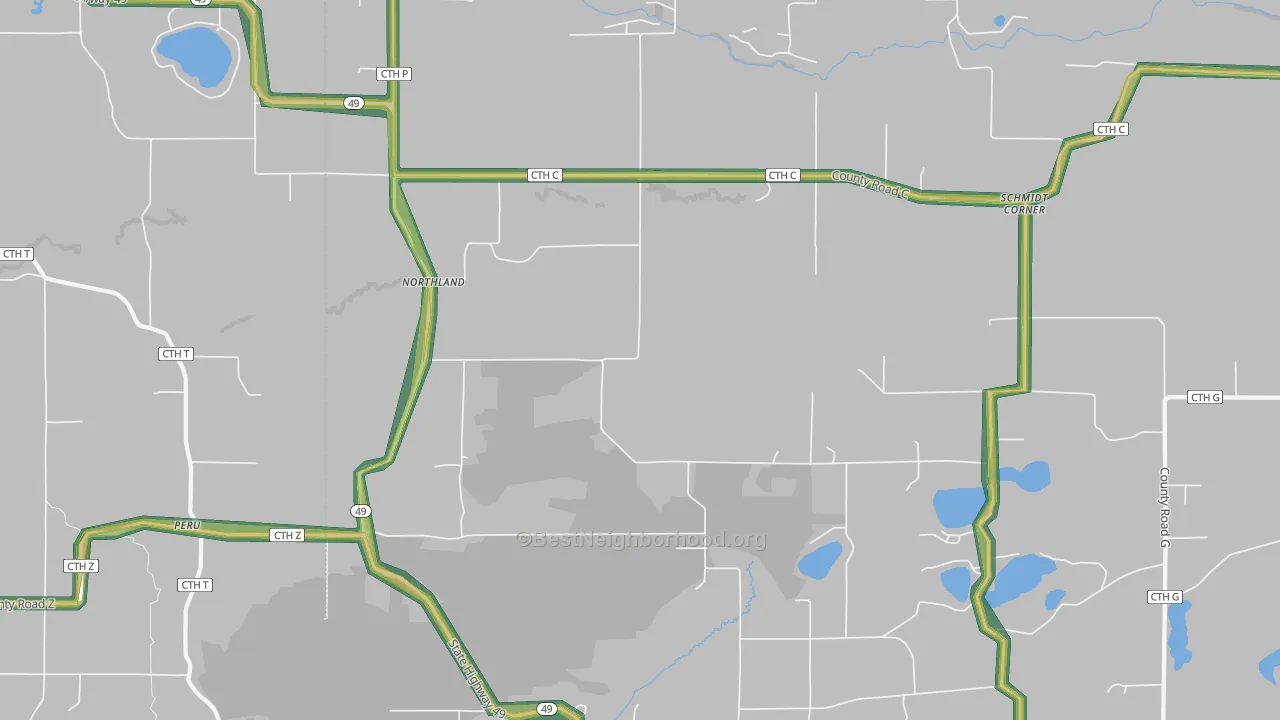 Northland, WI Map of Noise Levels in Northland