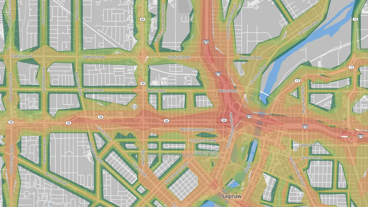 Northmoor, Saginaw, MI Map of Noise Levels in Northmoor