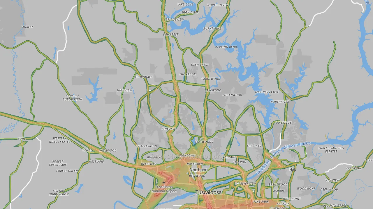 Northport, AL Map of Noise Levels in Northport