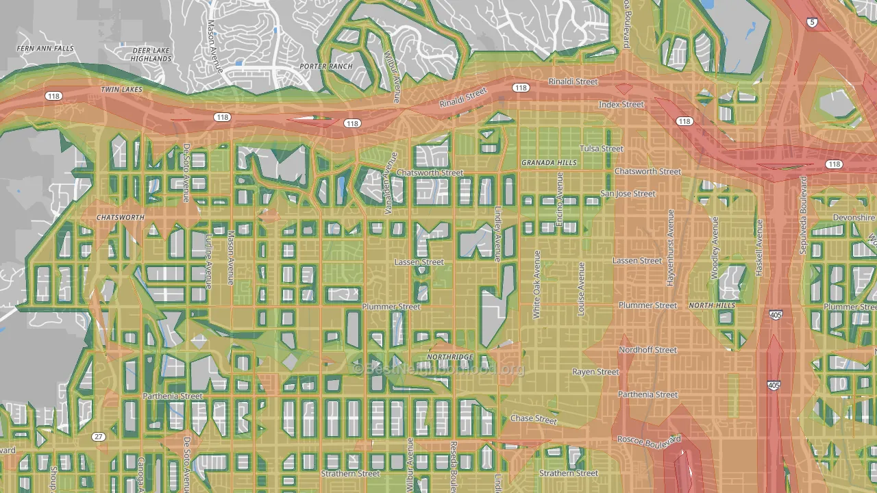 Northridge, CA Map of Noise Levels in Northridge