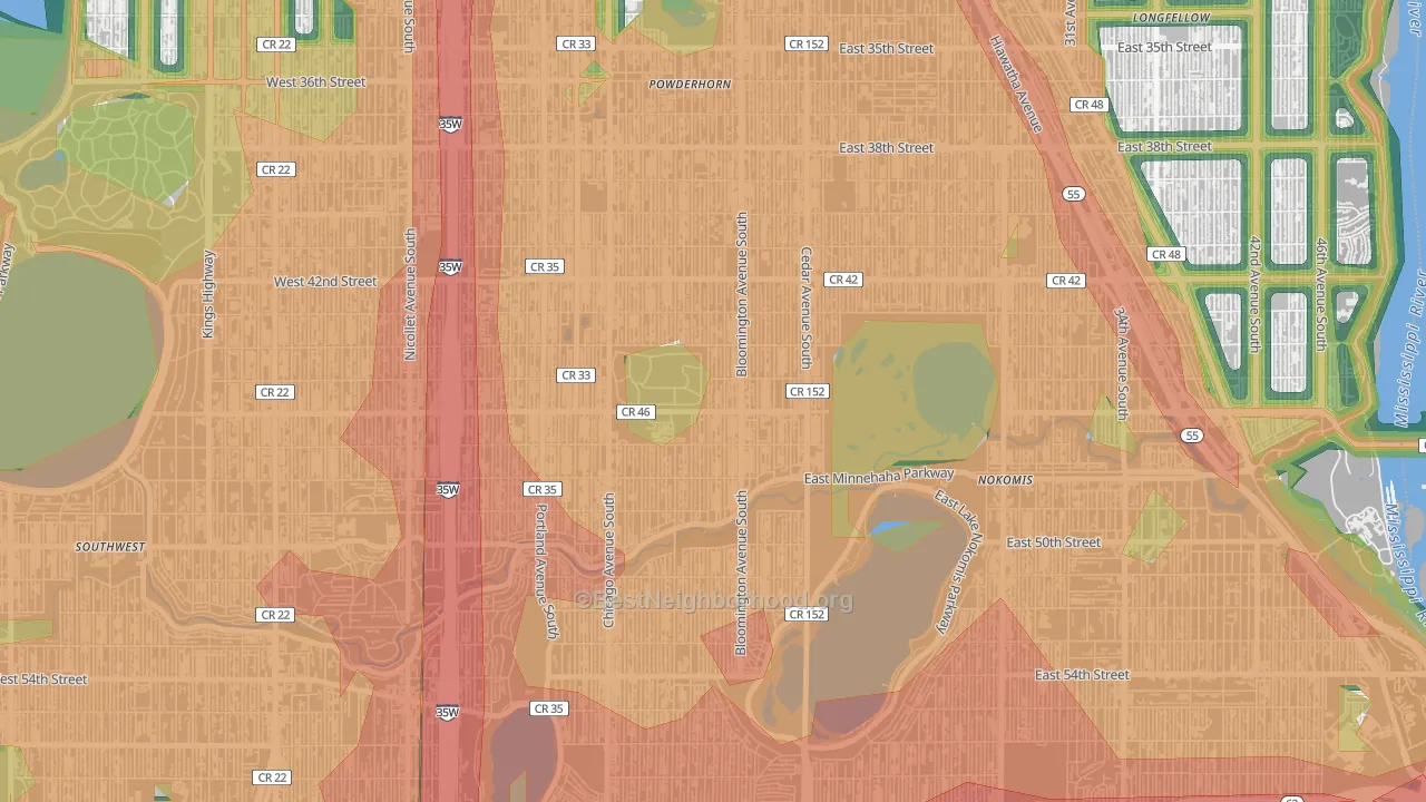 Northrup, Minneapolis, MN Map of Noise Levels in Northrup