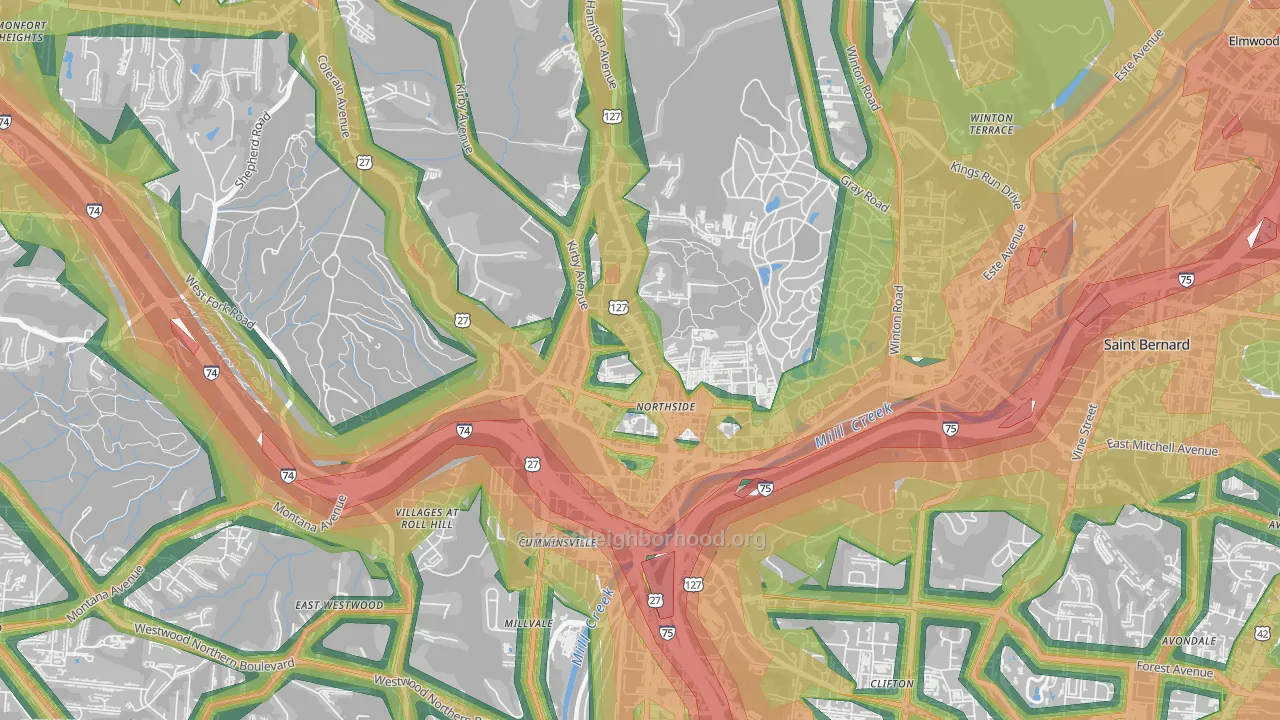 Northside, Cincinnati, OH Map of Noise Levels in Northside