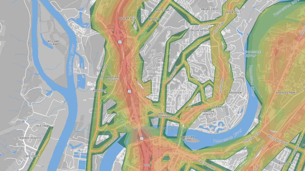 Northside Community, Chattanooga, TN Map of Noise Levels in Northside Community