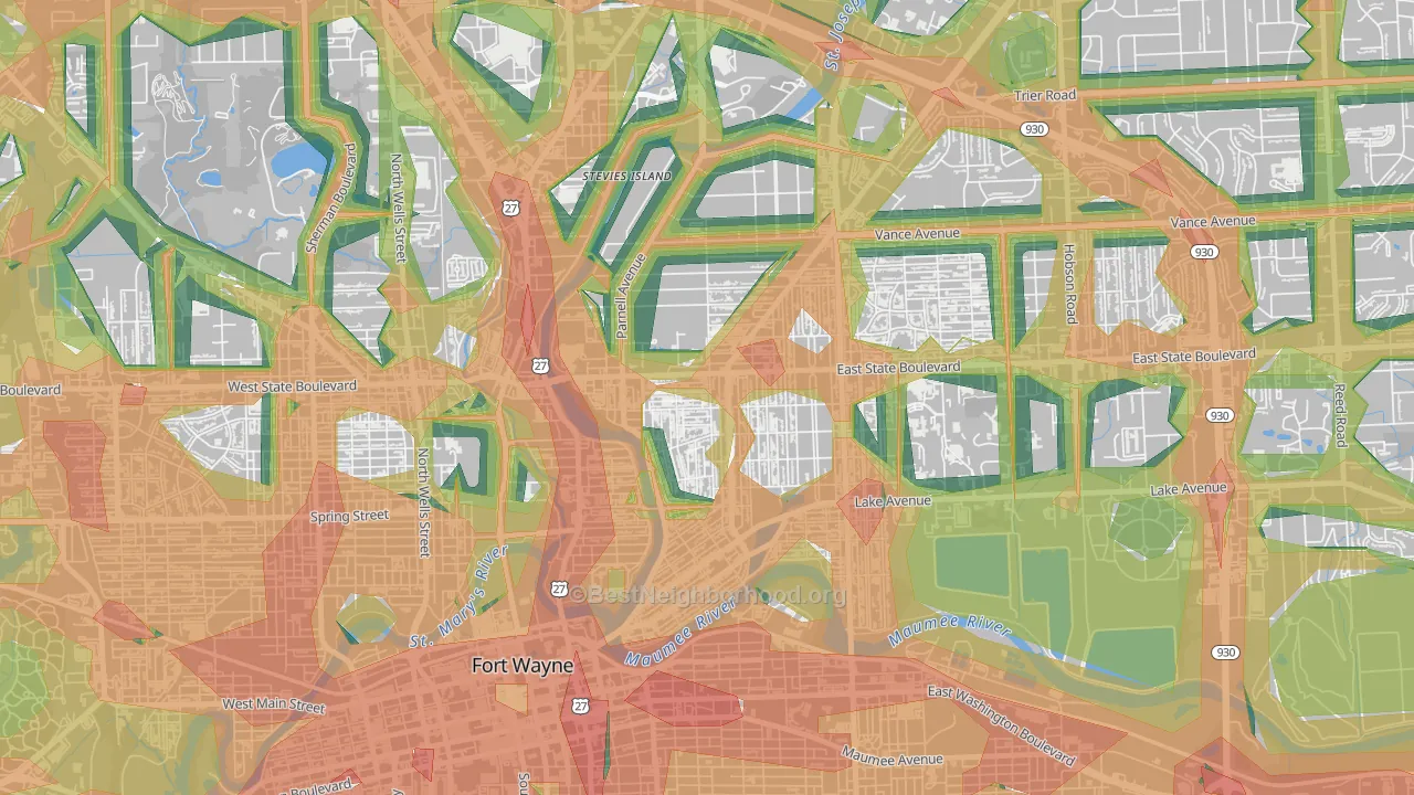 Northside, Fort Wayne, IN Map of Noise Levels in Northside