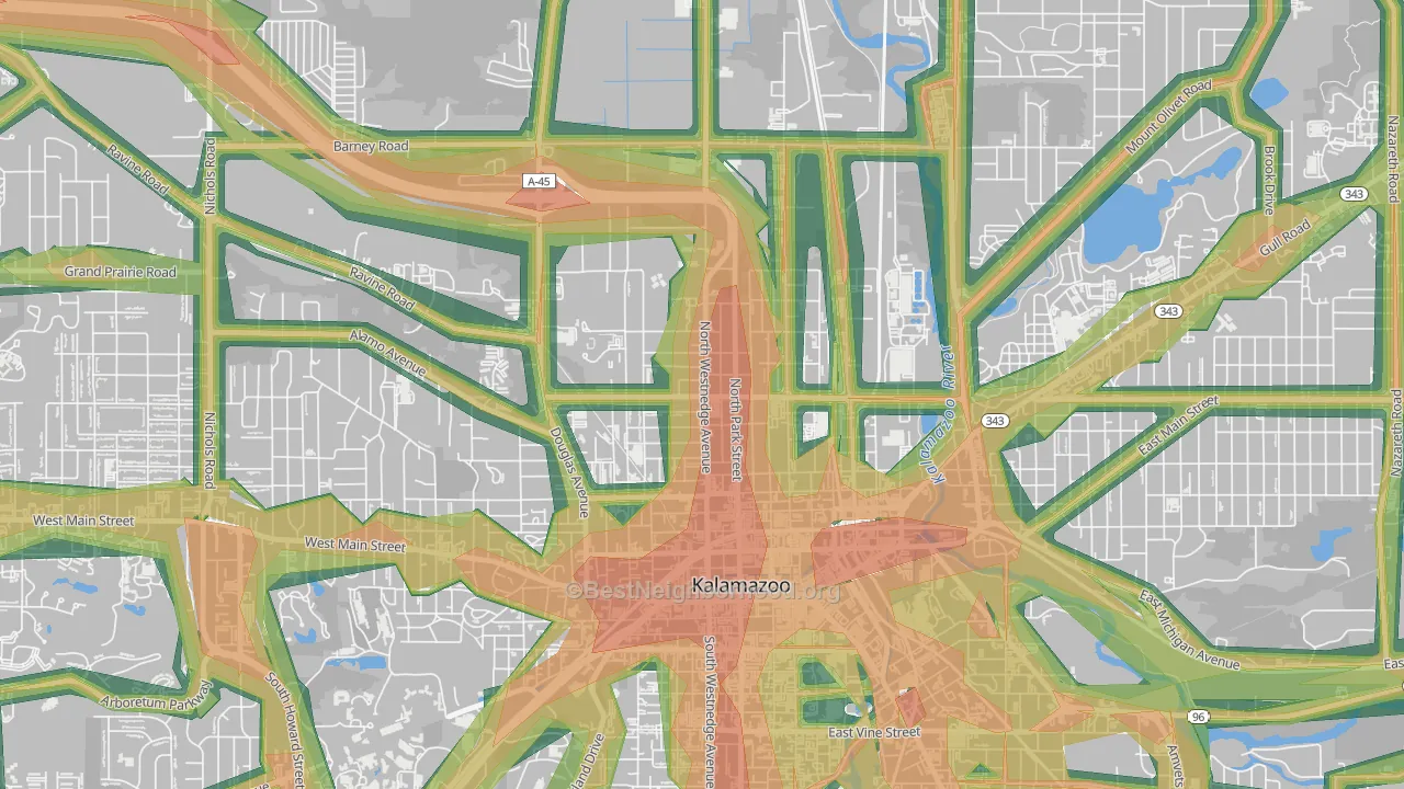 Northside, Kalamazoo, MI Map of Noise Levels in Northside
