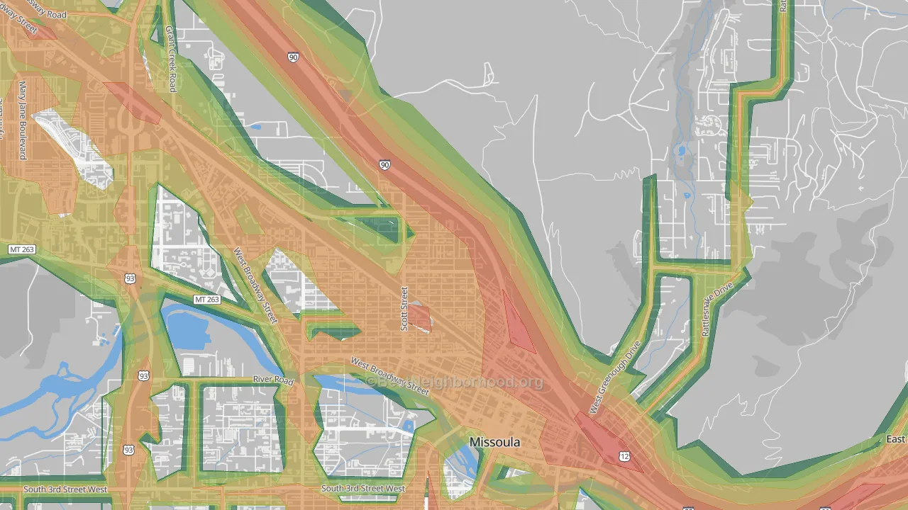 Northside, Missoula, MT Map of Noise Levels in Northside