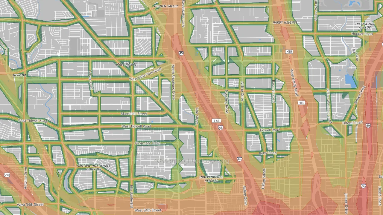 Northside Northline, Houston, TX Map of Noise Levels in Northside Northline