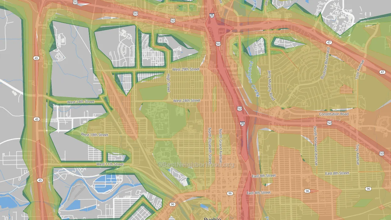 Northside, Pueblo, CO Map of Noise Levels in Northside
