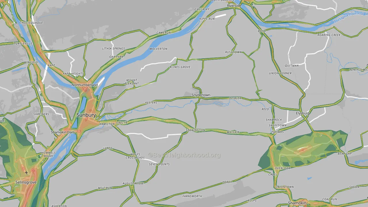 Northumberland County, PA Map of Noise Levels in Northumberland County