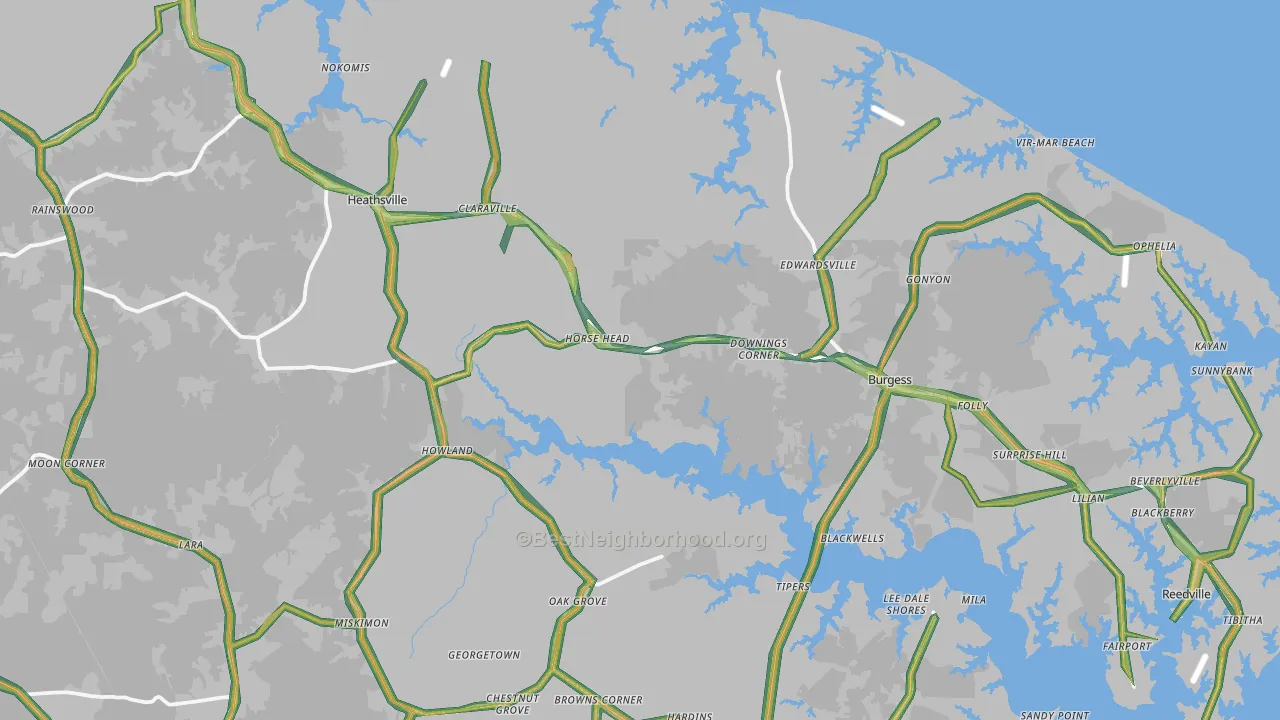 Northumberland County, VA Map of Noise Levels in Northumberland County