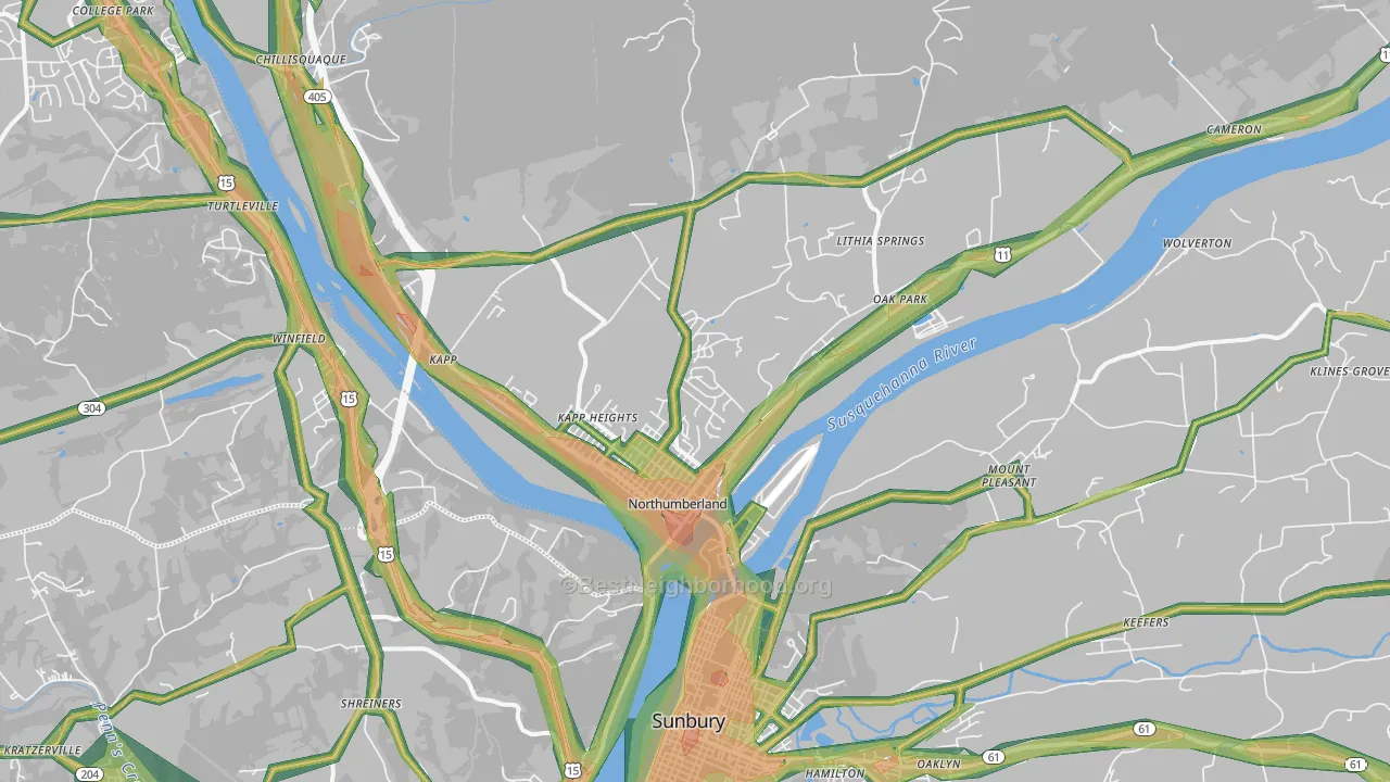 Northumberland, PA Map of Noise Levels in Northumberland