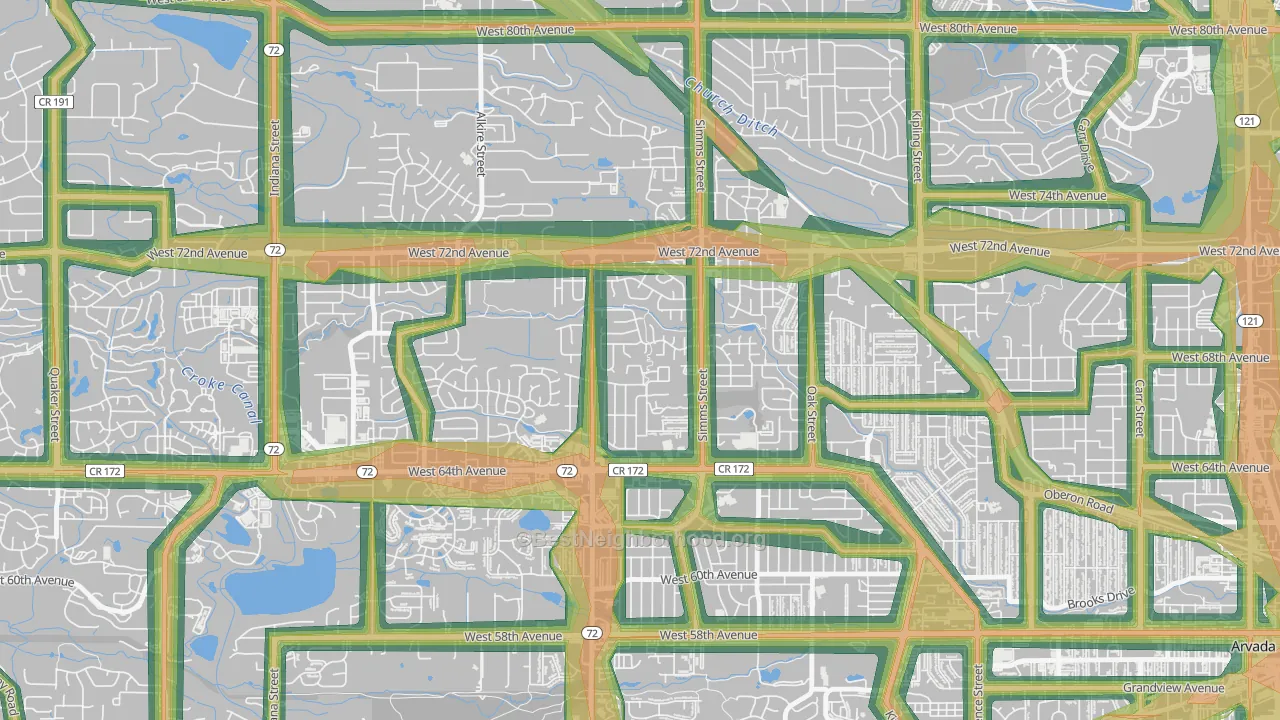 Northwest Arvada, Arvada, CO Map of Noise Levels in Northwest Arvada