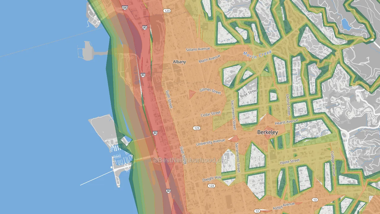 Northwest Berkeley, Berkeley, CA Map of Noise Levels in Northwest Berkeley