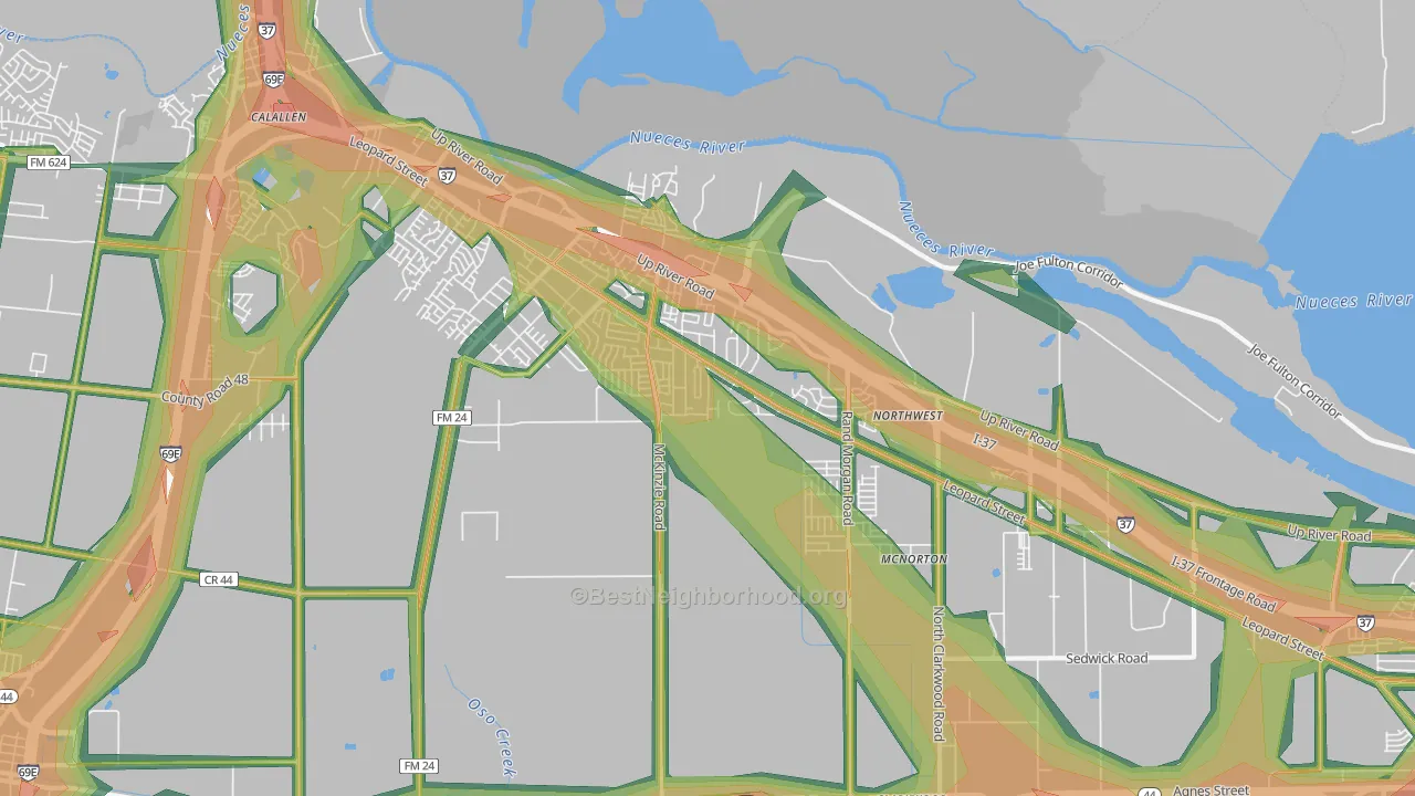 Northwest Corpus Christi, Corpus Christi, TX Map of Noise Levels in Northwest Corpus Christi