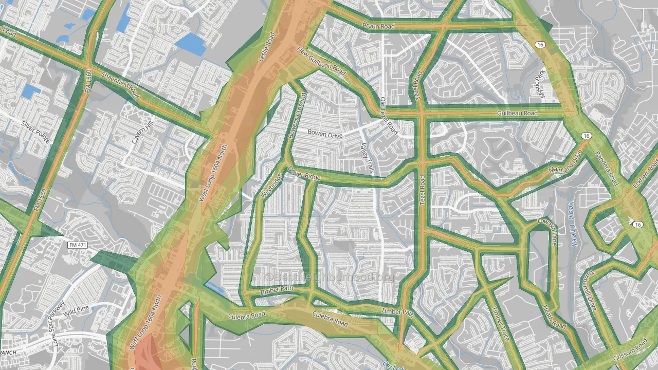 Northwest Crossing, San Antonio, TX Map of Noise Levels in Northwest Crossing