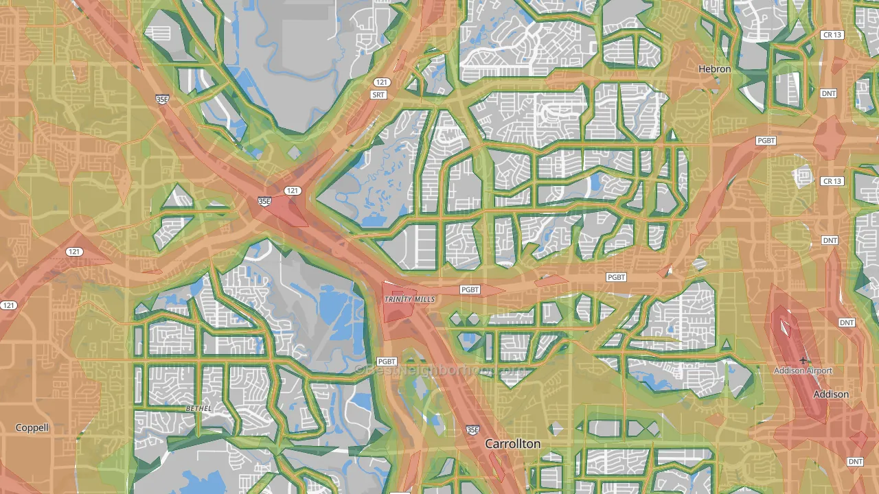 Northwest Dallas, Dallas, TX Map of Noise Levels in Northwest Dallas