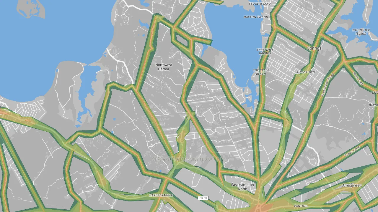 Northwest Harbor, NY Map of Noise Levels in Northwest Harbor
