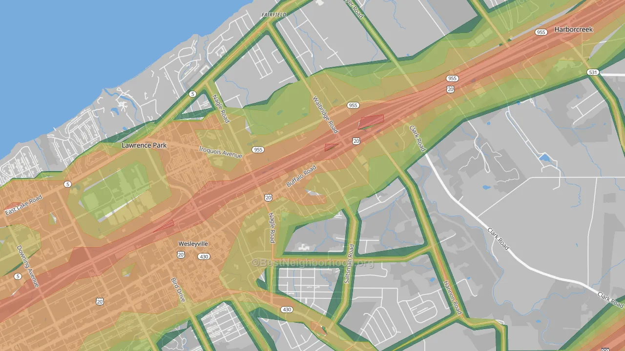 Northwest Harborcreek, PA Map of Noise Levels in Northwest Harborcreek