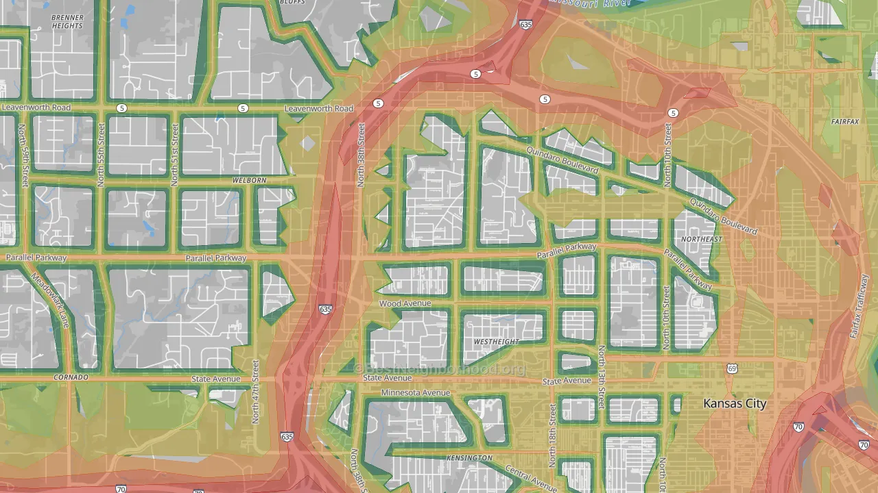 Northwest, Kansas City, KS Map of Noise Levels in Northwest