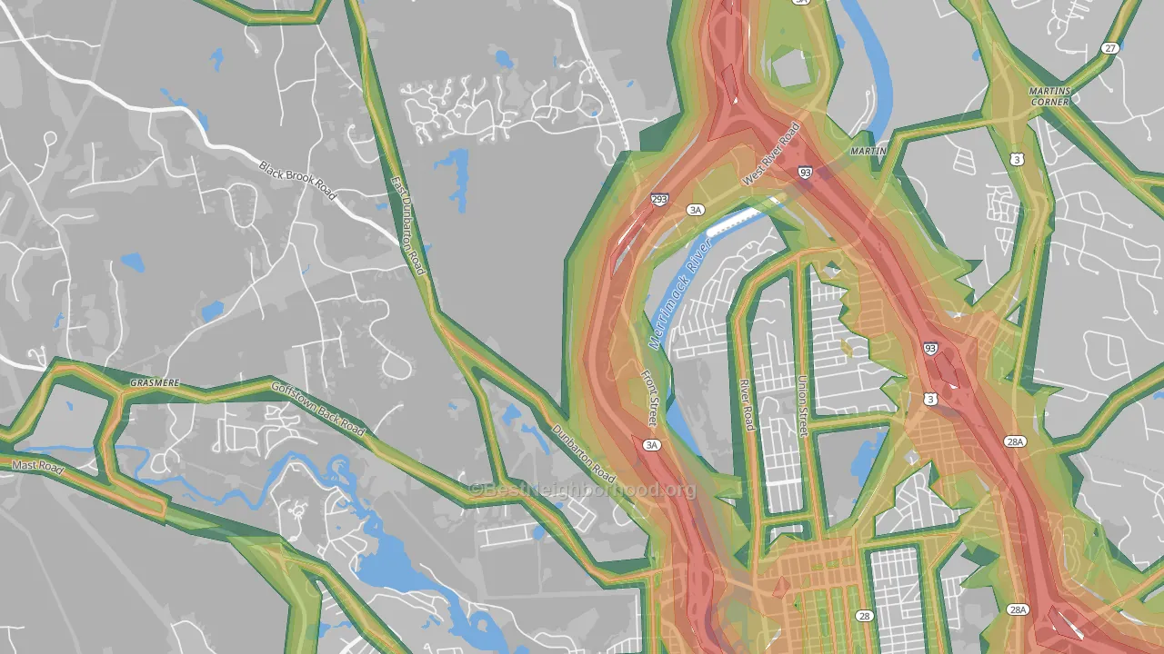 Northwest, Manchester, NH Map of Noise Levels in Northwest