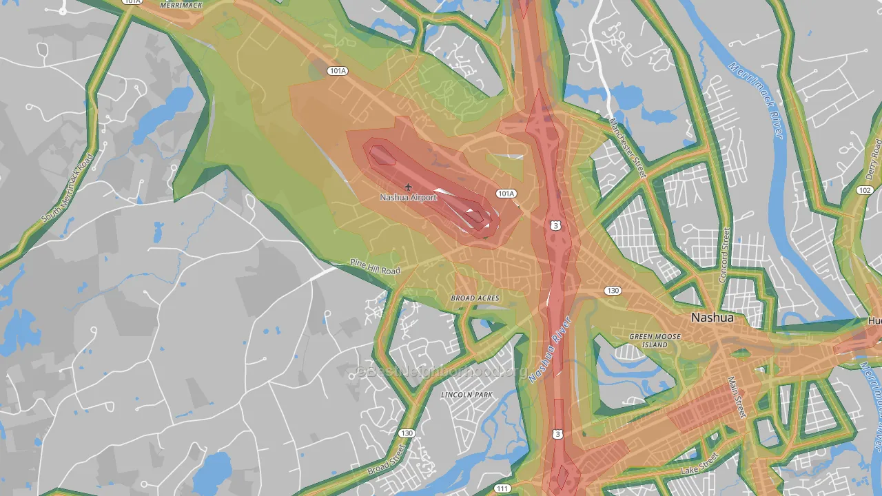 Northwest Nashua, Nashua, NH Map of Noise Levels in Northwest Nashua