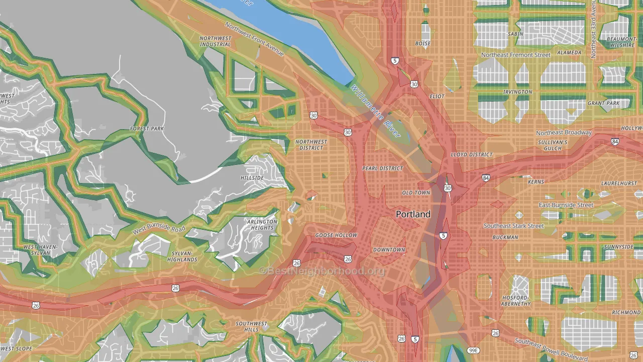 Northwest, Portland, OR Map of Noise Levels in Northwest