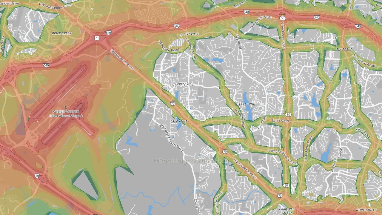 Northwest Raleigh, Raleigh, NC Map of Noise Levels in Northwest Raleigh