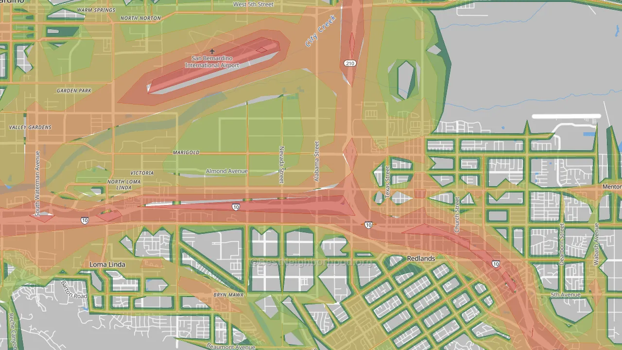 Northwest Redlands, Redlands, CA Map of Noise Levels in Northwest Redlands