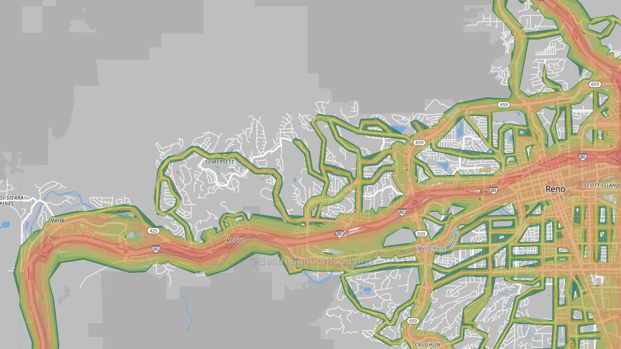 Northwest, Reno, NV Map of Noise Levels in Northwest