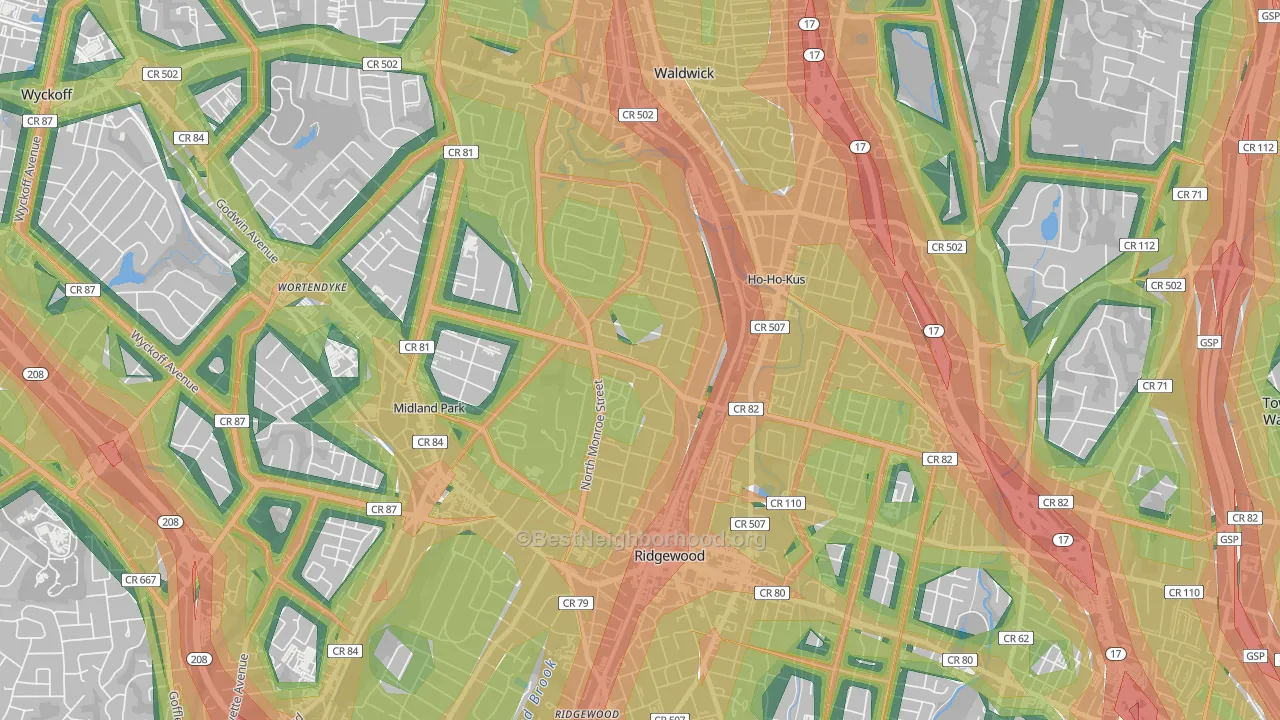 Northwest Ridgewood, Ridgewood, NJ Map of Noise Levels in Northwest Ridgewood
