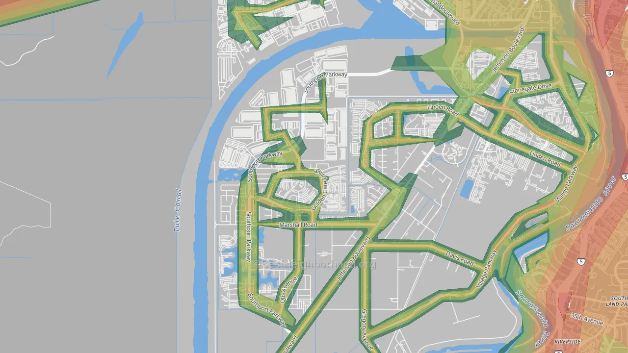 Northwest Village, West Sacramento, CA Map of Noise Levels in Northwest Village