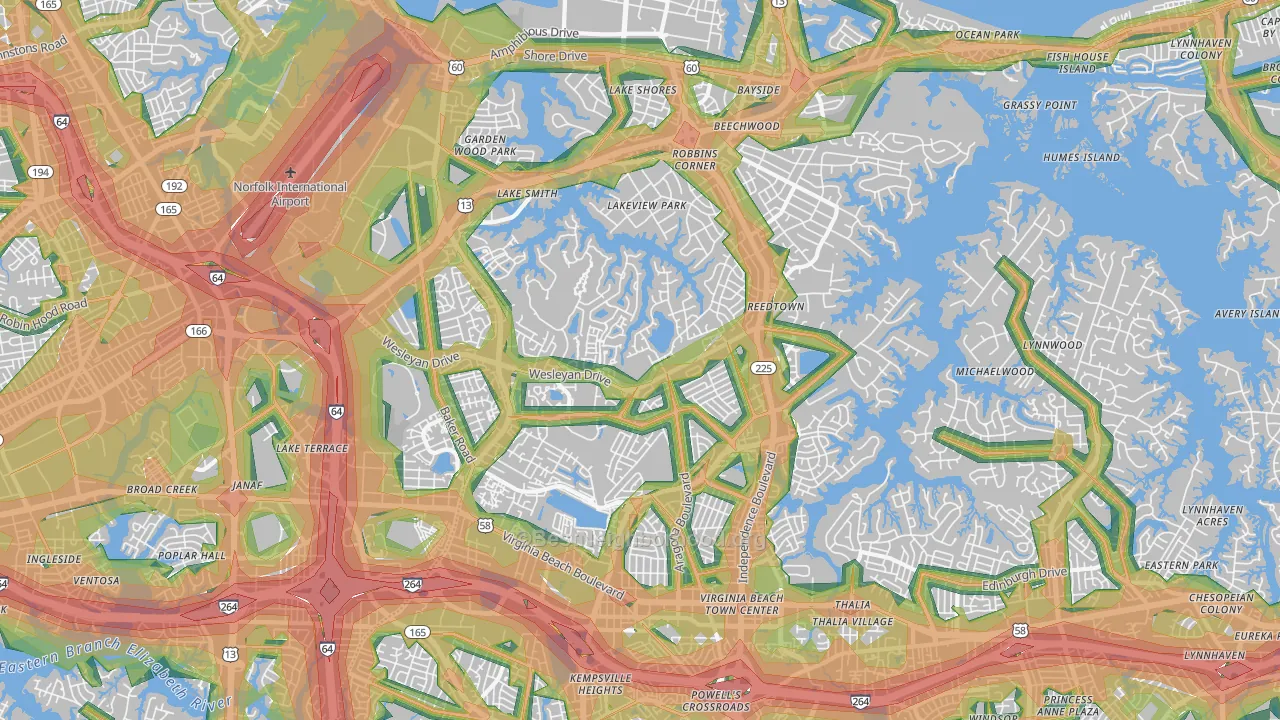 Northwest, Virginia Beach, VA Map of Noise Levels in Northwest