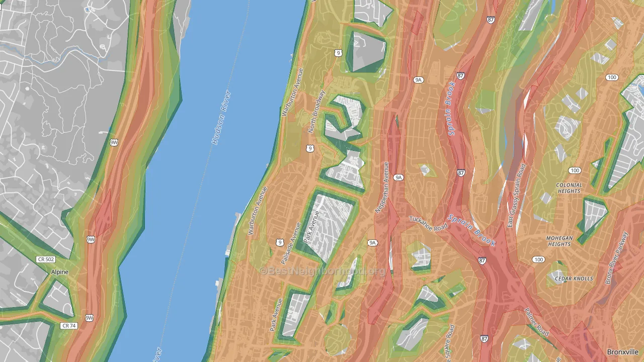 Northwest Yonkers, Yonkers, NY Map of Noise Levels in Northwest Yonkers
